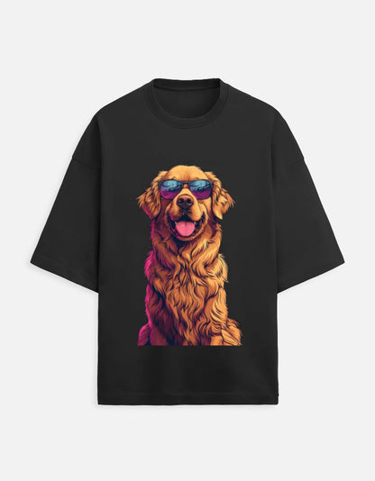 Golden Retriever Lovers - Terry Oversized T-Shirt (Black) Qikink